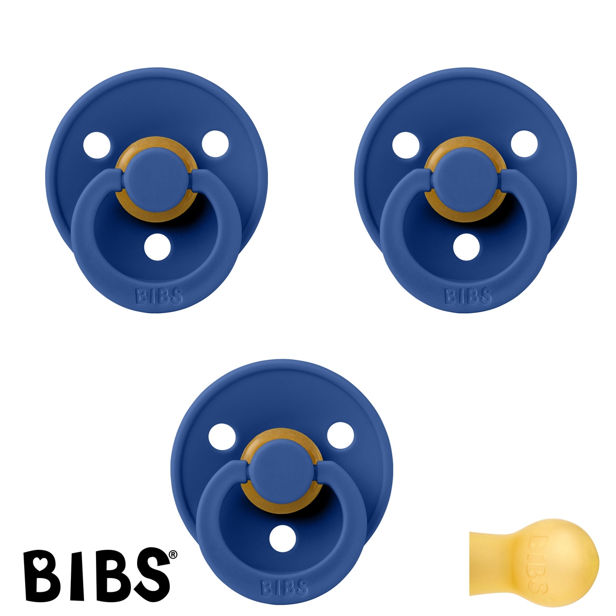 BIBS Colour Sutter med navn str1, 3 Cornflower, Runde latex, Pakke med 3 sutter